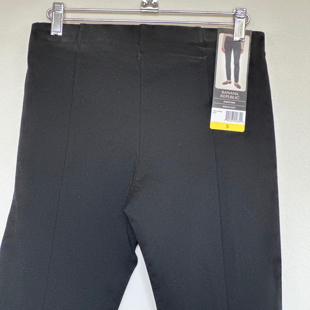 Banana Republic Womens Black Ponte Pant Pull On Straight Leg Seam Detail S NEW - Picture 4 of 10